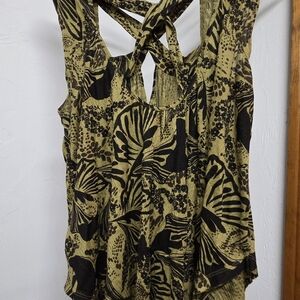 Free People Black and Green Patterned Tank Top